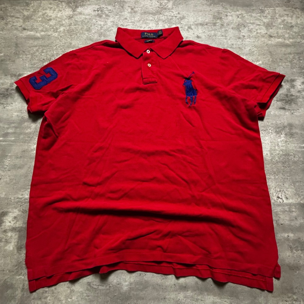 Polo Ralph Lauren Polo Shirt Large Red Big Pony Custom Fit Short Sleeve